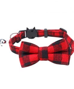 Pet Cat Plaid Collar With Bell Bow Tie