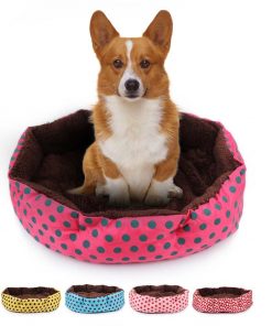 Pet Soft Polka Dots Print Round Cushion Bed