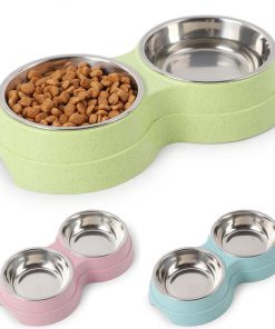 Double Pet Bowls Dog Food Water Feeder